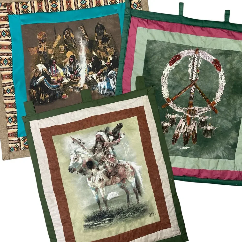 Set of 3 The‎ Mountain Art Wall Hangings Quilted Cotton Tapestry Panels
